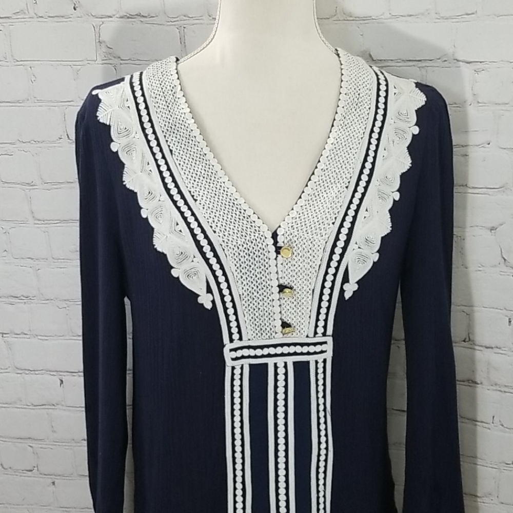 Tory Burch Blue And White Embroidered Popover